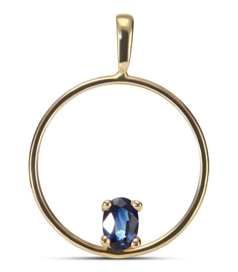 Pendentif Cercle Saphir Bleu Ovale 6x4mm en Or Jaune 750 pour femme - Bijoux Trabbia Vuillermoz