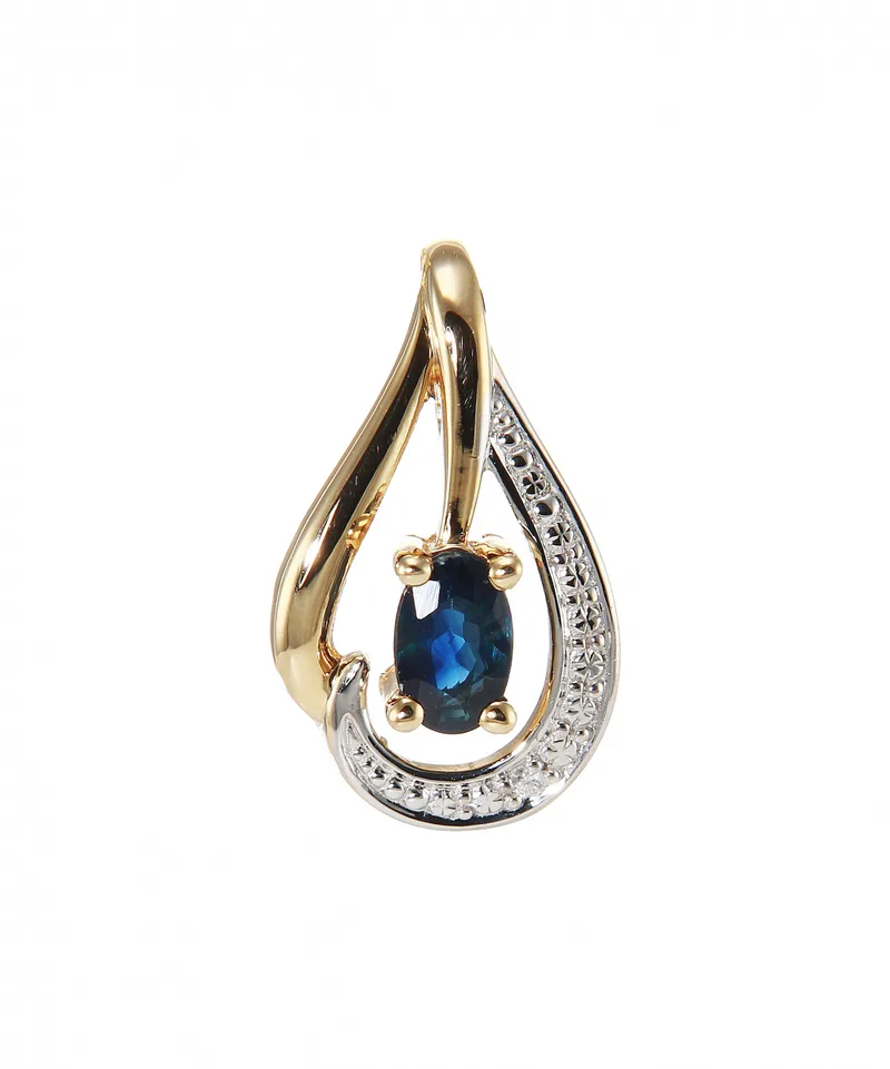 Pendentif Saphir Bleu Ovale 4x3mm et Diamant en Or Jaune 750 pour femme - Bijoux Trabbia Vuillermoz